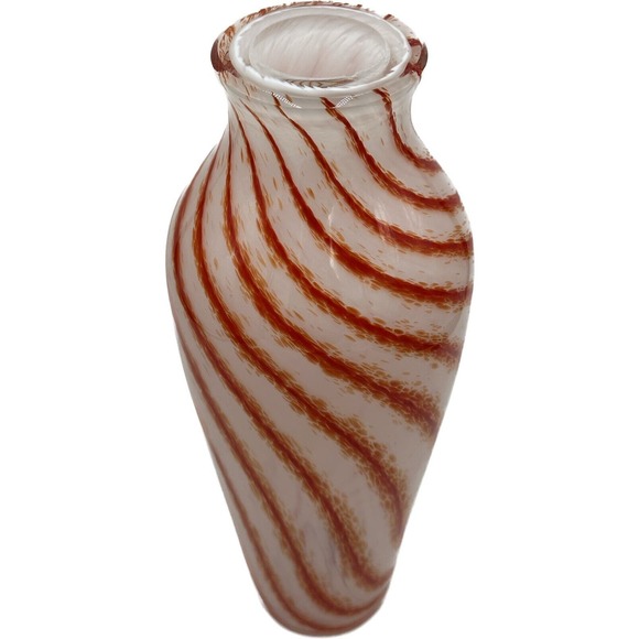 Vtg MCM Art Glass Vase White Burnt Orange Swirl Design Opaline? 12" Core‎ RARE - Picture 4 of 12